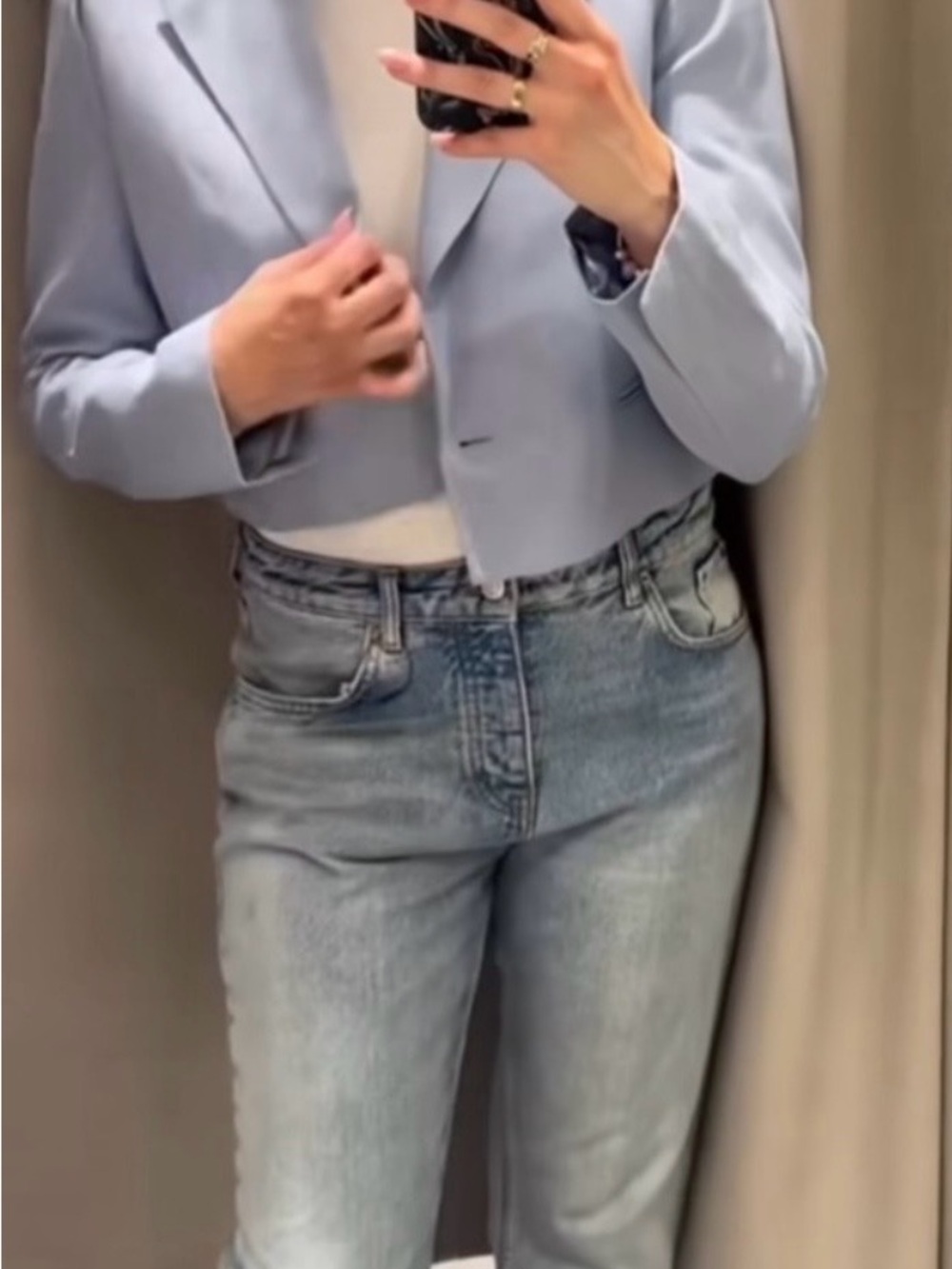 Zara Light Blue Linen Cropped Blazer - Picture 6 of 7